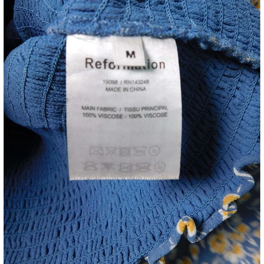 Reformation Pinto Top Blue Floral Smocked Bodice Long Sleeve Blouse Medium